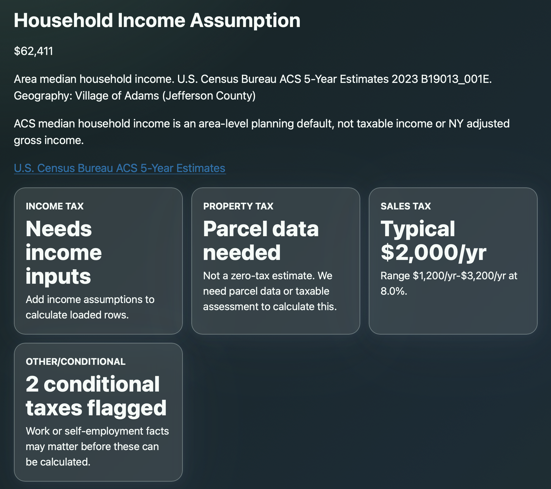 Tax component table showing calculated input required and rate missing statuses
